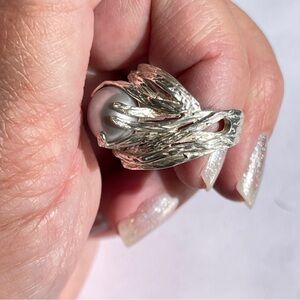 Beautiful Sterling Silver Nested Silver Pearl Ring Hand Crafted Israel